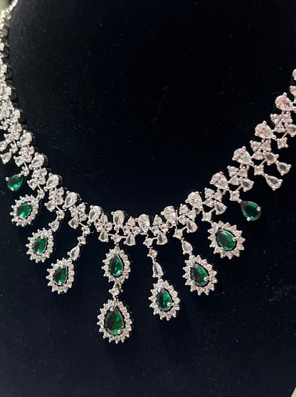 Zircon Emerald Green Silver polish Necklace Set DB-AD12224Z19