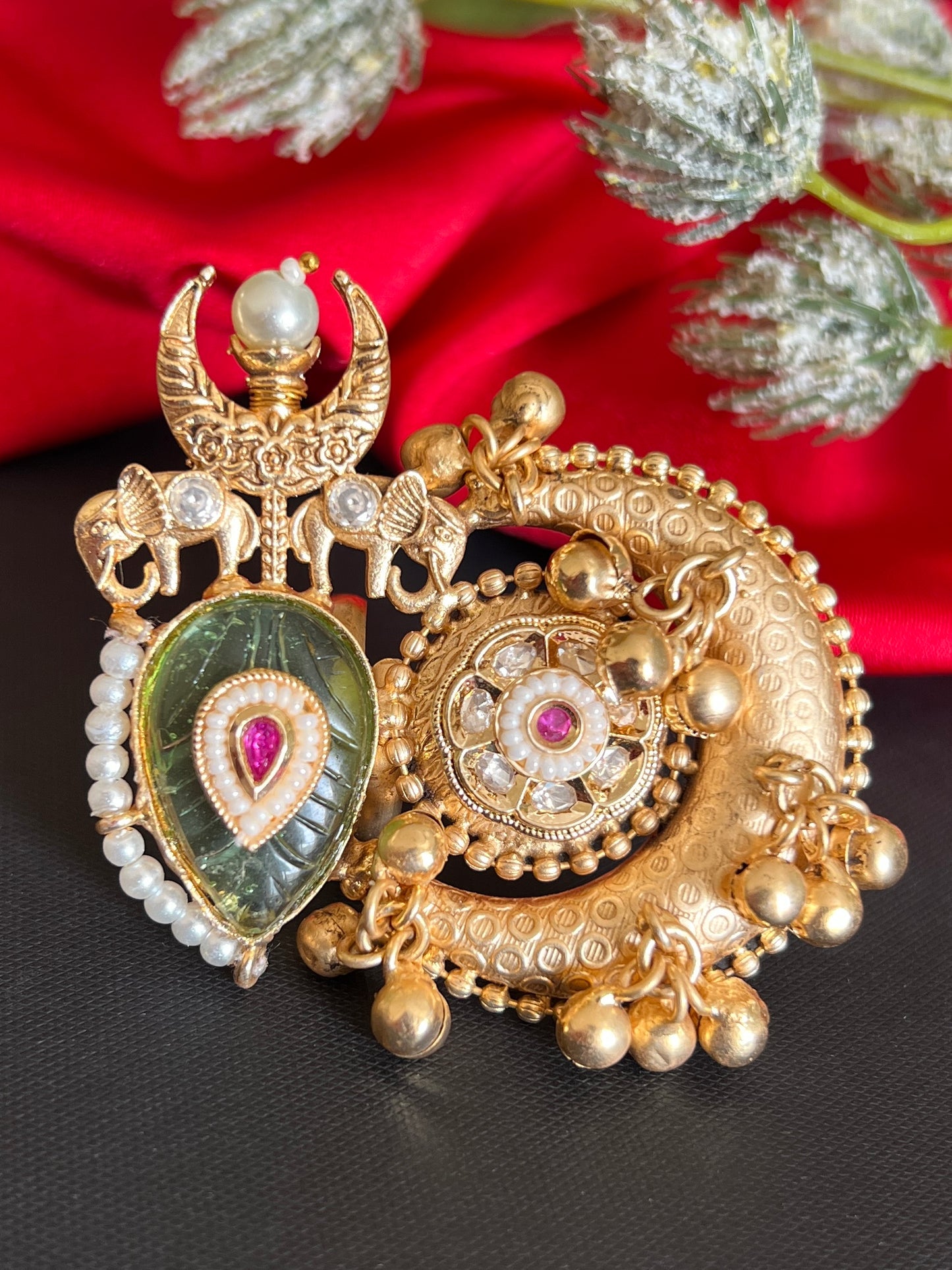 Radha Elephant Motifs Kundan Ring DB-GP110001Z2