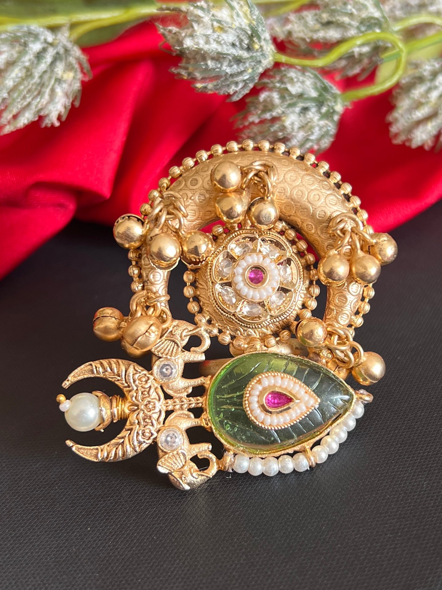 Radha Elephant Motifs Kundan Ring DB-GP110001Z2