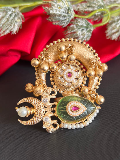 Radha Elephant Motifs Kundan Ring DB-GP110001Z2