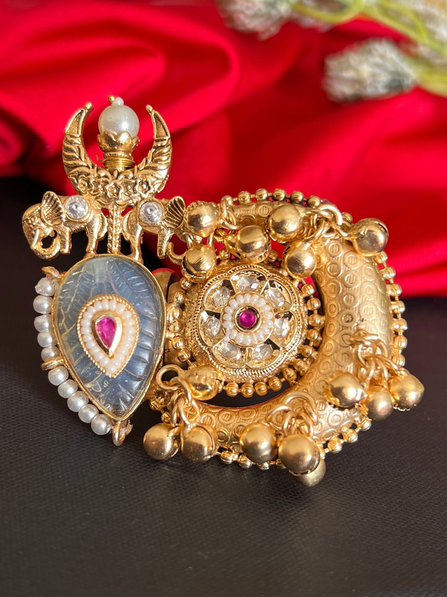 Radha Elephant Motifs Kundan Ring DB-GP110001Z2