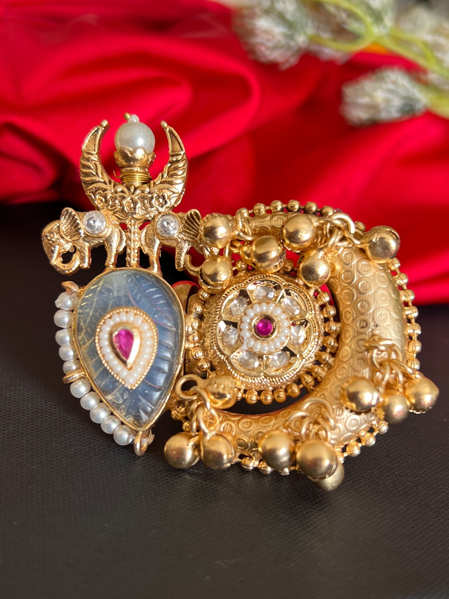Radha Elephant Motifs Kundan Ring DB-GP110001Z2