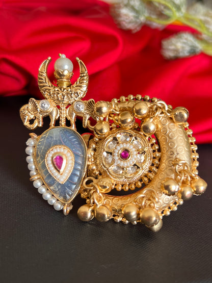 Radha Elephant Motifs Kundan Ring DB-GP110001Z2
