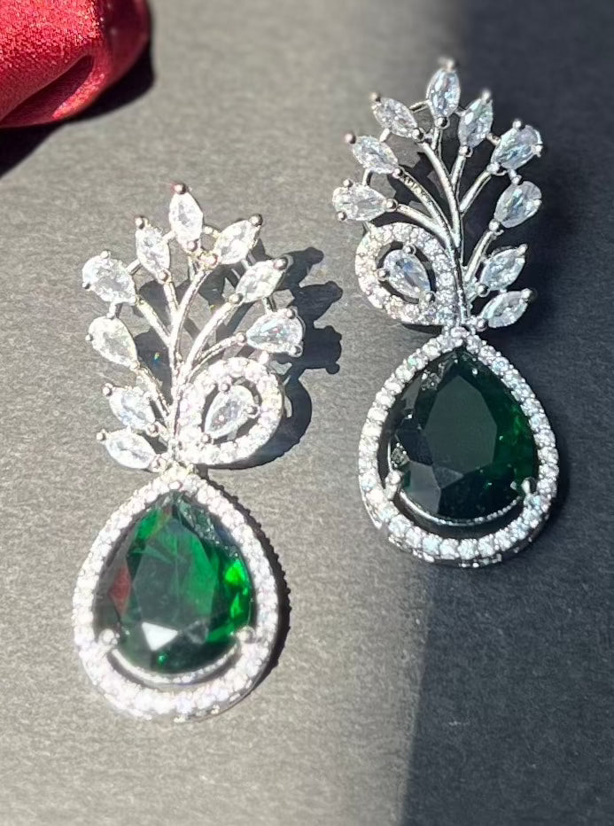 White Finish Emerald Green Zircon Earrings DB-AD1556Z16