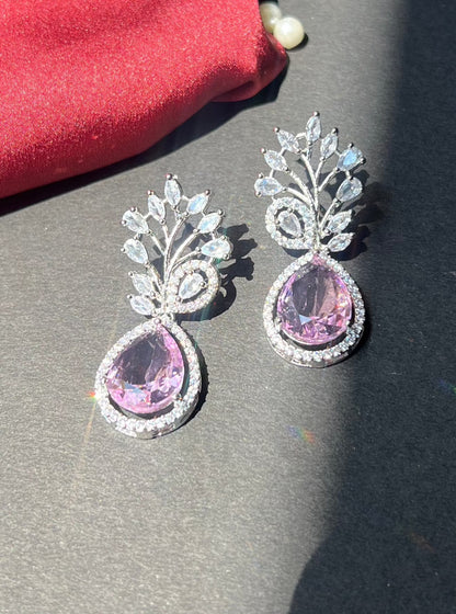 White Finish Baby Pink Zircon Earrings DB-AD1556Z17