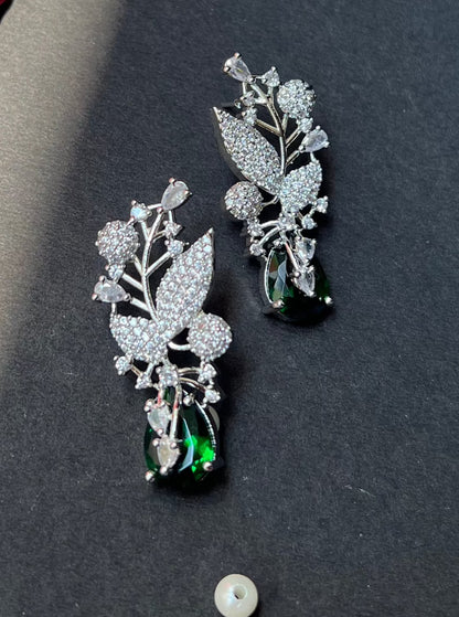 White Finish Emerald Green Zircon Earrings DB-AD1556Z15