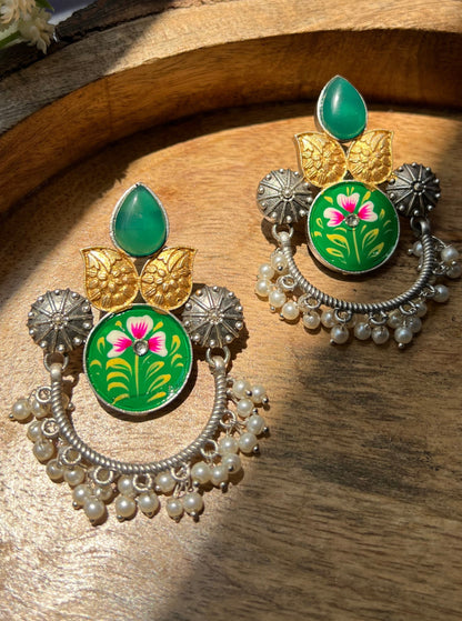 Suhani Silver Replica Green Chandbali Earrings DB-SR1556Z10