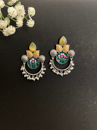 Suhani Silver Replica Dark Green Chandbali Earrings DB-SR1556Z10