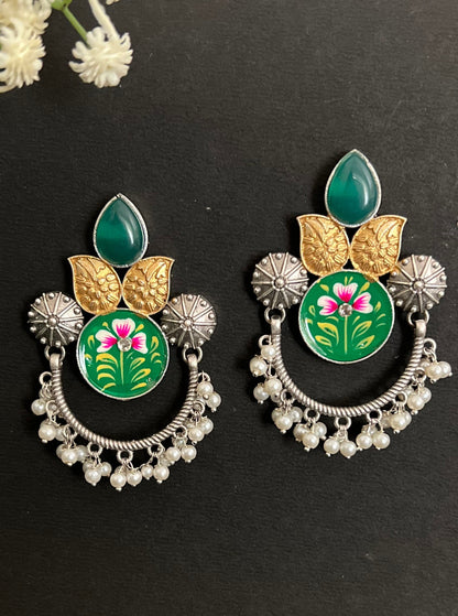 Suhani Silver Replica Green Chandbali Earrings DB-SR1556Z10