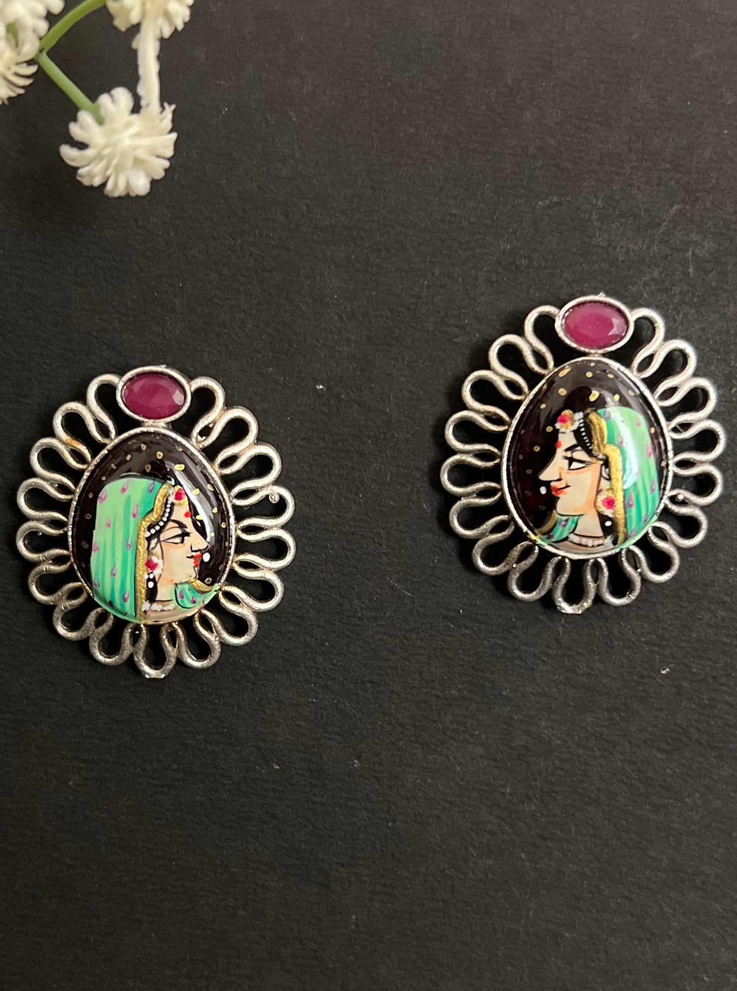 Tanjore Hand-painted Rani Stud Earrings DB-SR505Z21