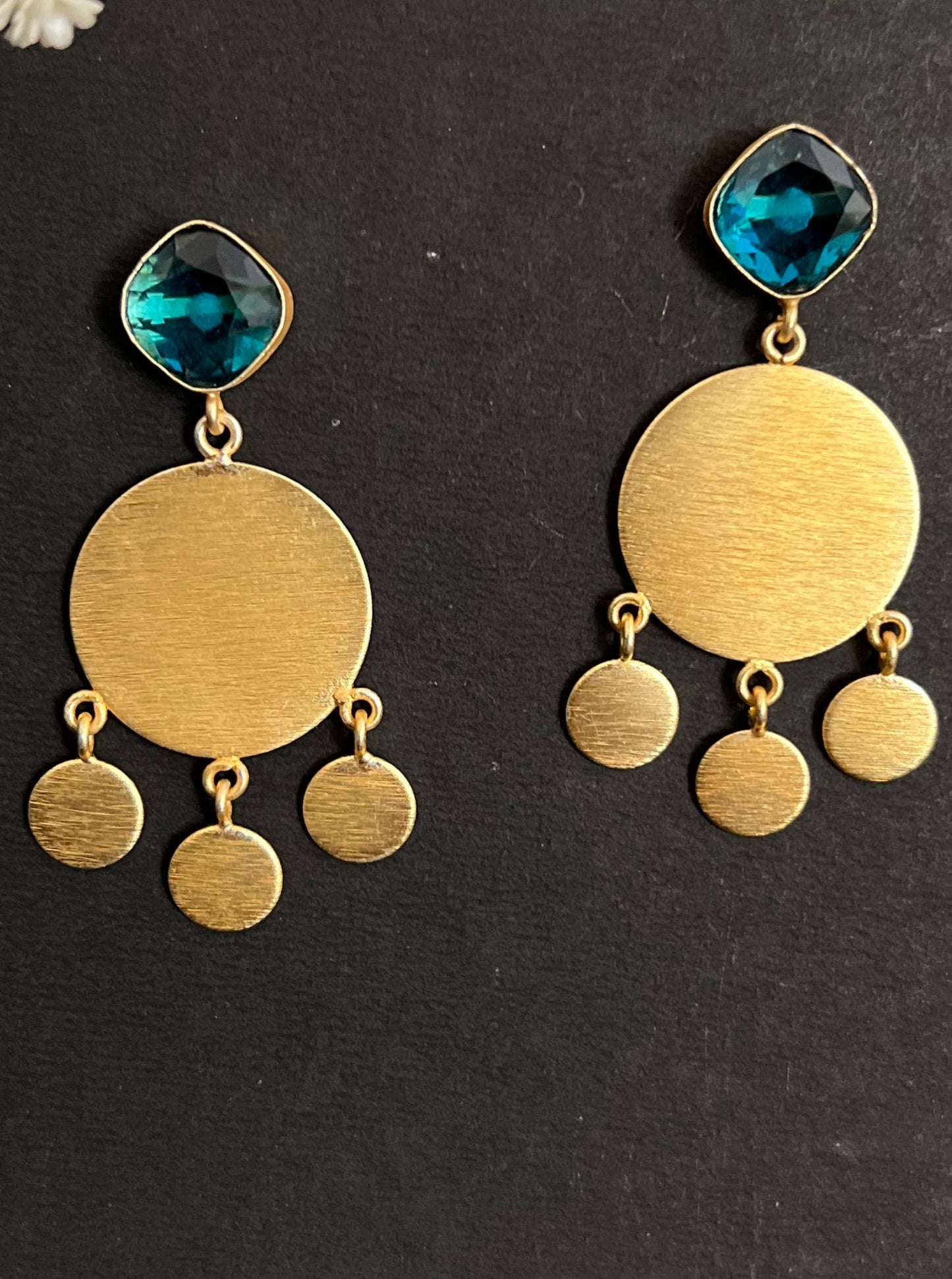 Golden Round Drop Blue Glass Stone Earrings DB-GN1371Z23