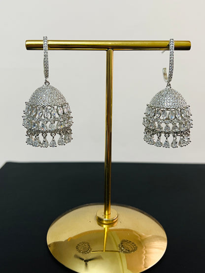 AMERICAN DIAMOND SILVER HANGING JHUMKA DB-AD120502Z