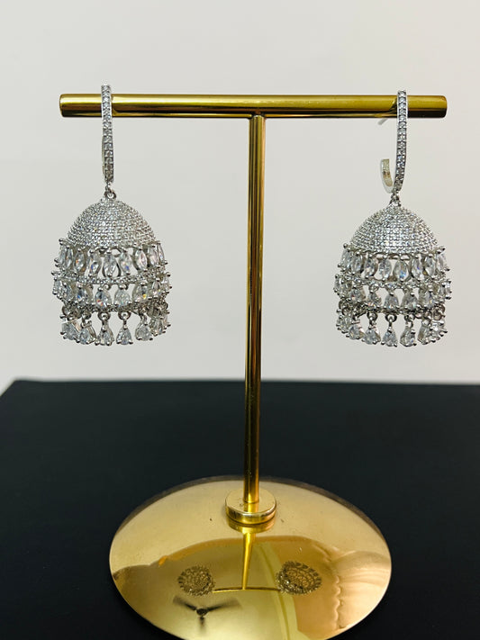 AMERICAN DIAMOND SILVER HANGING JHUMKA DB-AD120502Z