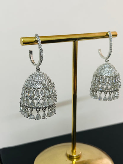 AMERICAN DIAMOND SILVER HANGING JHUMKA DB-AD120502Z