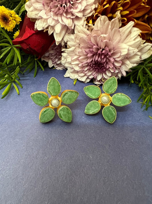 Phool Golden Green Stud Earrings DB-GN1371Z24