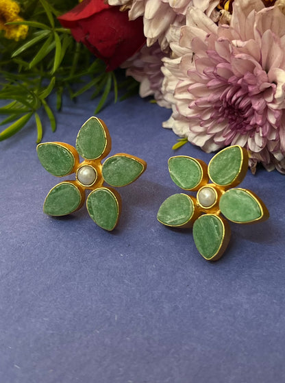 Phool Golden Green Stud Earrings DB-GN1371Z24