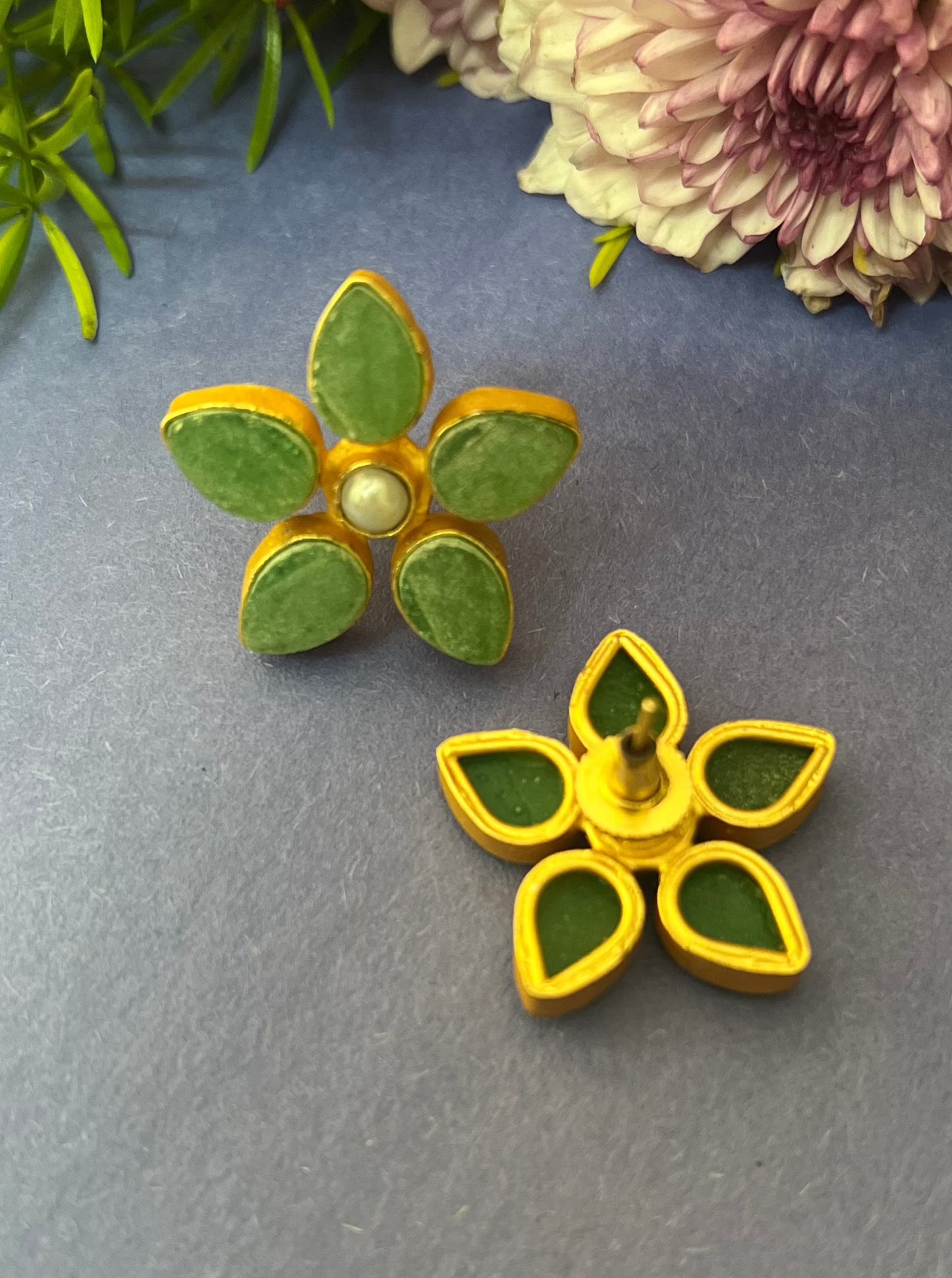 Phool Golden Green Stud Earrings DB-GN1371Z24