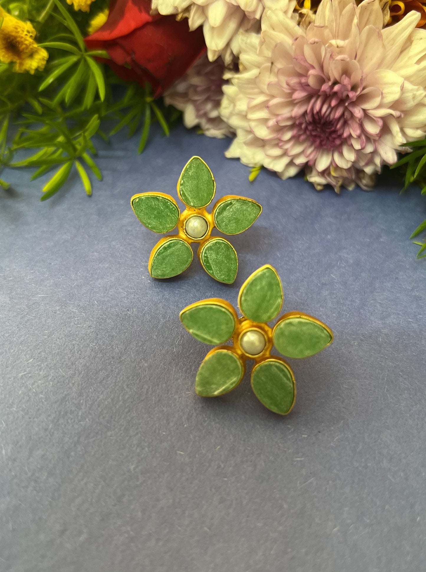 Phool Golden Green Stud Earrings DB-GN1371Z24