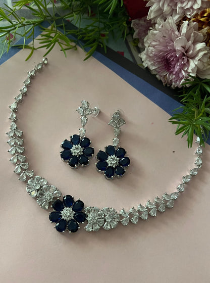 Flower pattern Blue Zircon Necklace DB-AD11875Z1