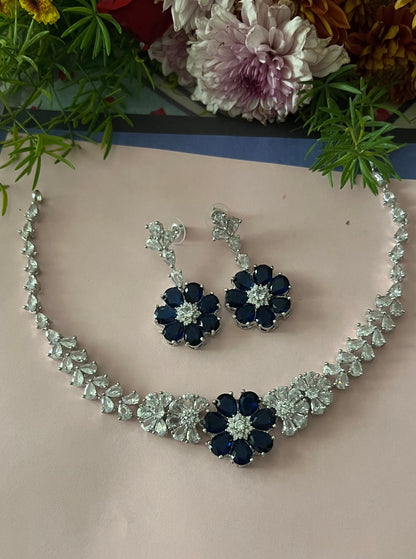 Flower pattern Blue Zircon Necklace DB-AD11875Z1