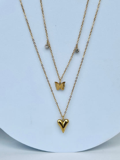 Butterfly Heart Layered Necklace