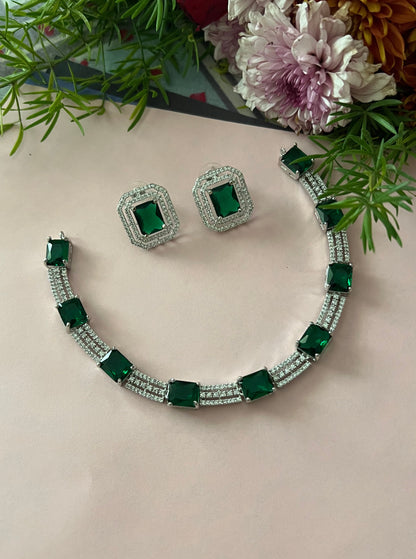 Sakhi Square Line Zircon Green Necklace DB-AD11463Z3