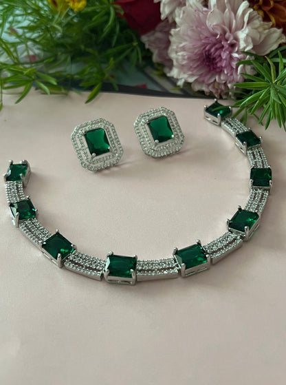 Sakhi Square Line Zircon Green Necklace DB-AD11463Z3