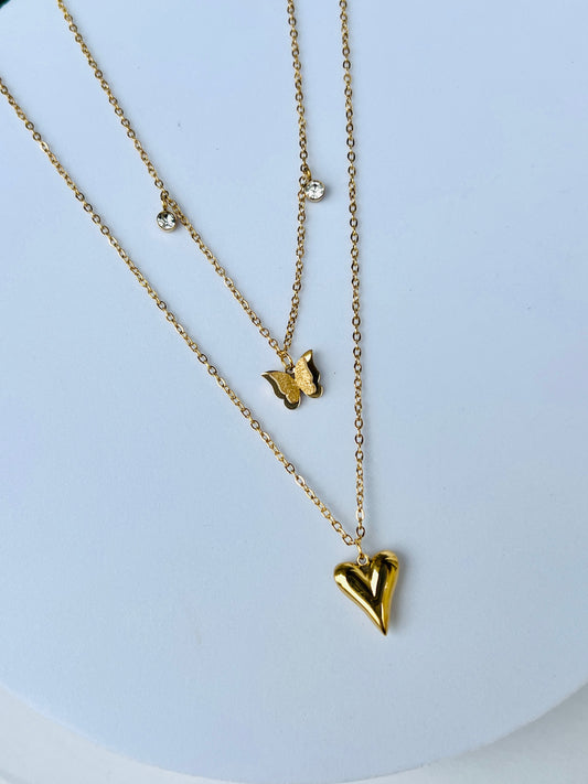 Butterfly Heart Layered Necklace