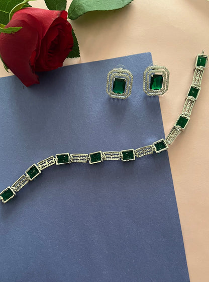 Sakhi Square Line Zircon Green Necklace DB-AD11463Z3