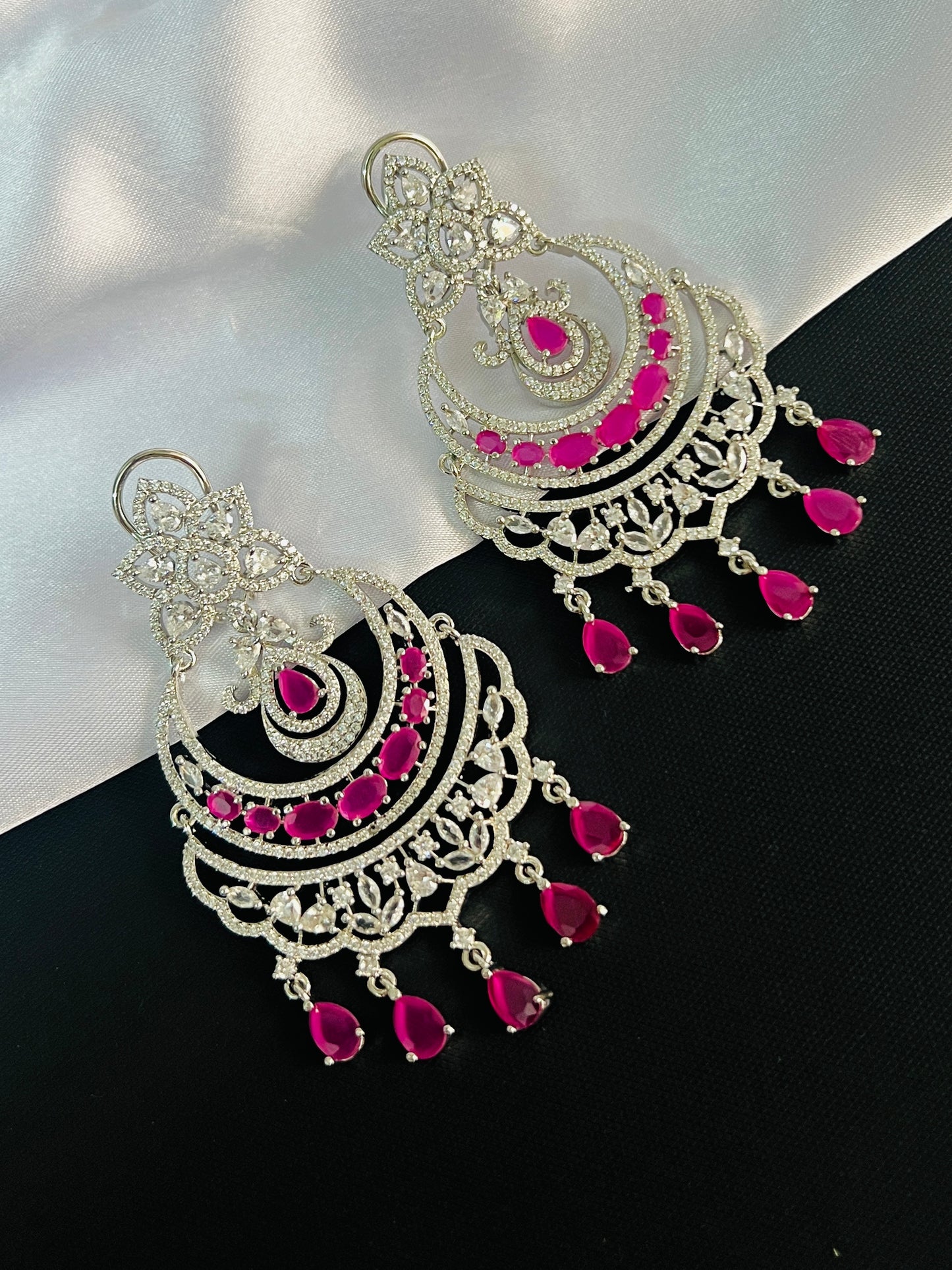 ZIRCONIA RANI PINK CHANDBALI STATEMENT EARRINGS DB-AD11800Z2