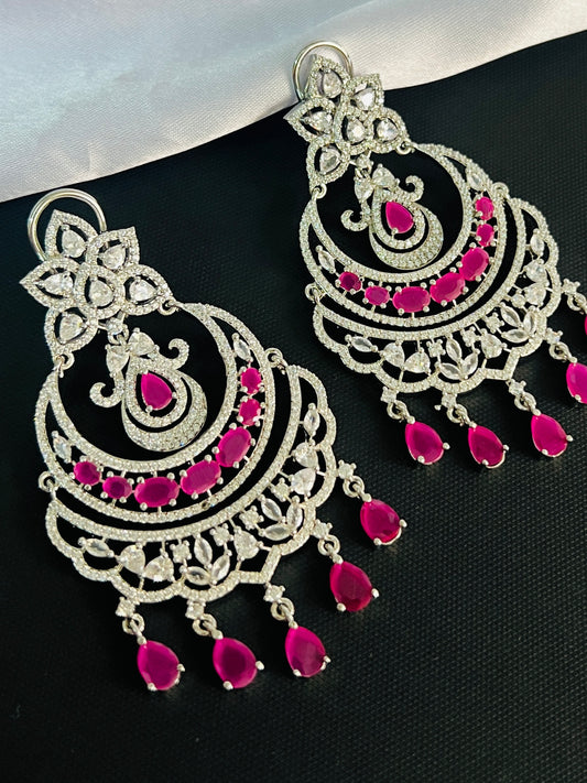 ZIRCONIA RANI PINK CHANDBALI STATEMENT EARRINGS DB-AD11800Z2