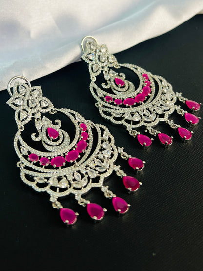 ZIRCONIA RANI PINK CHANDBALI STATEMENT EARRINGS DB-AD11800Z2