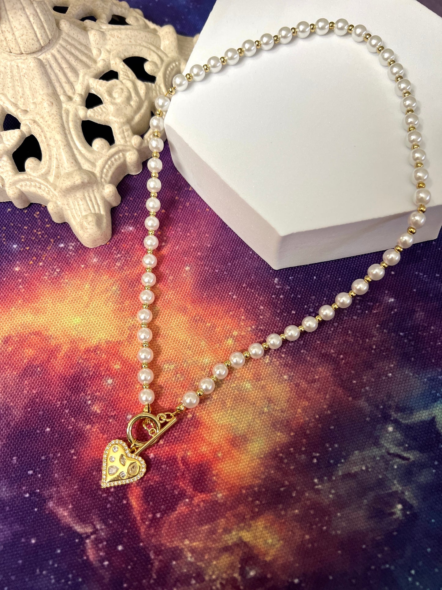 Diamond Heart Pearl Necklace