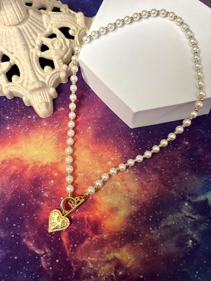 Diamond Heart Pearl Necklace