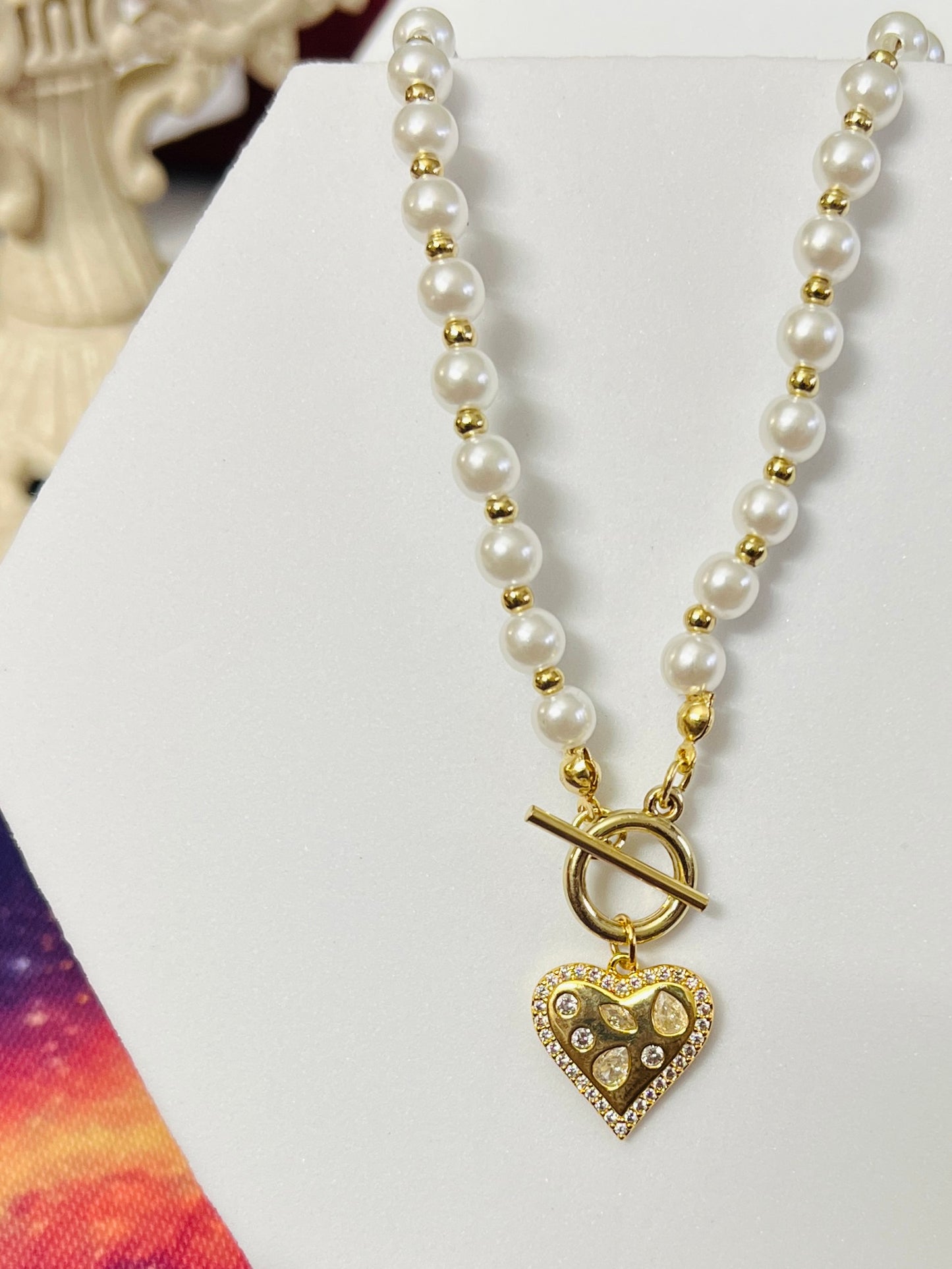 Diamond Heart Pearl Necklace