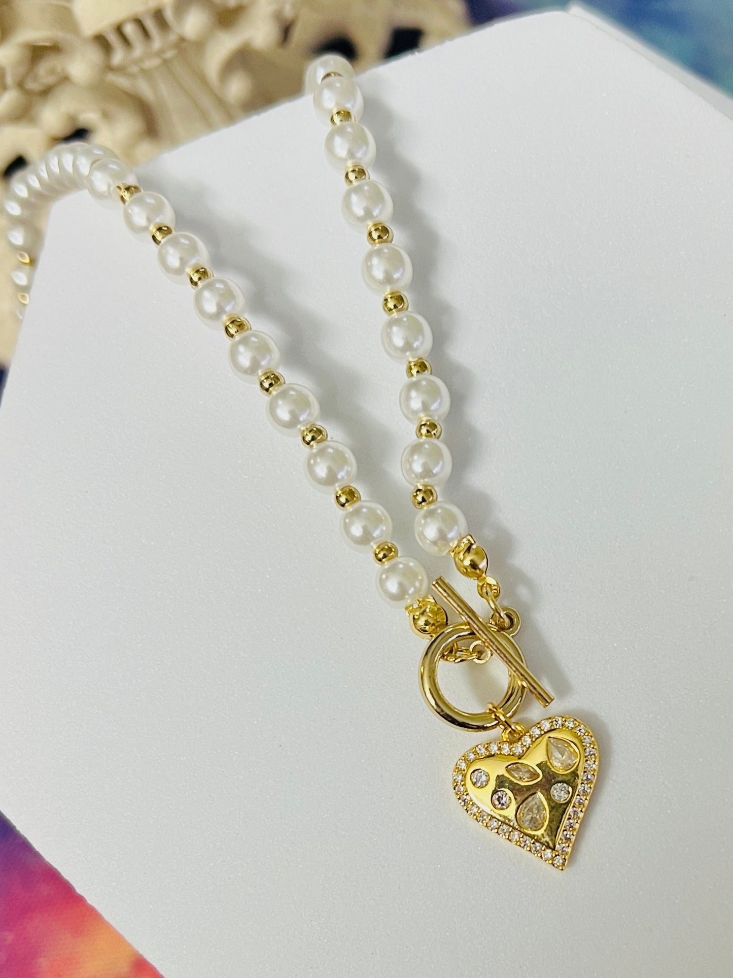Diamond Heart Pearl Necklace