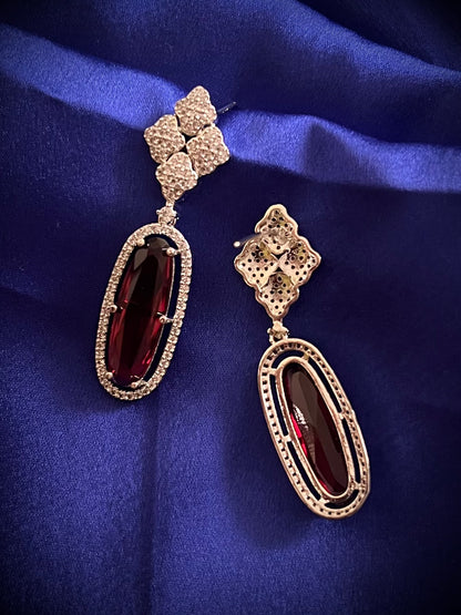 White Finish Ruby Synthetic & CZ Stone Drop Earrings DB-AD1742Z18