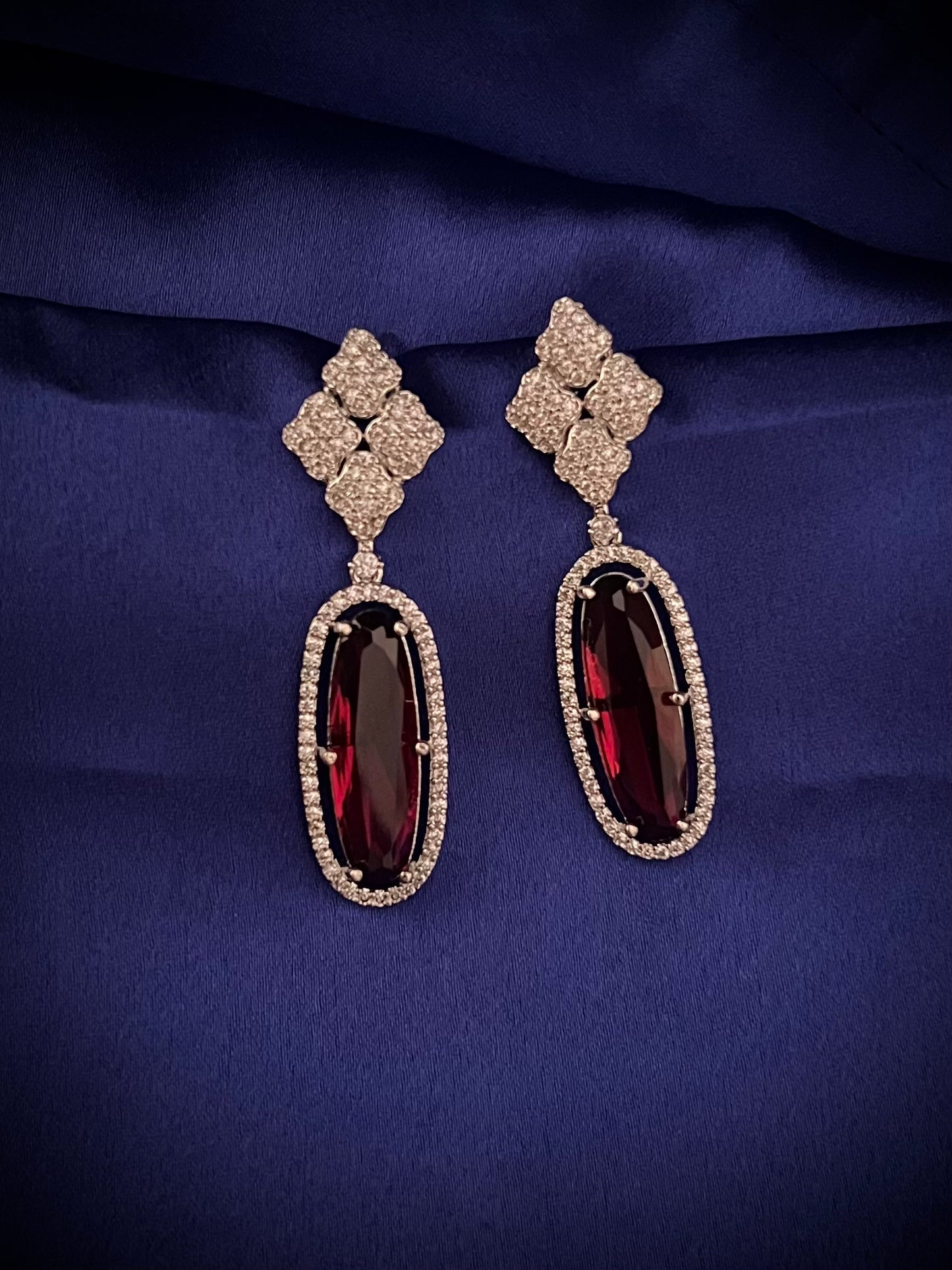 White Finish Ruby Synthetic & CZ Stone Drop Earrings DB-AD1742Z18