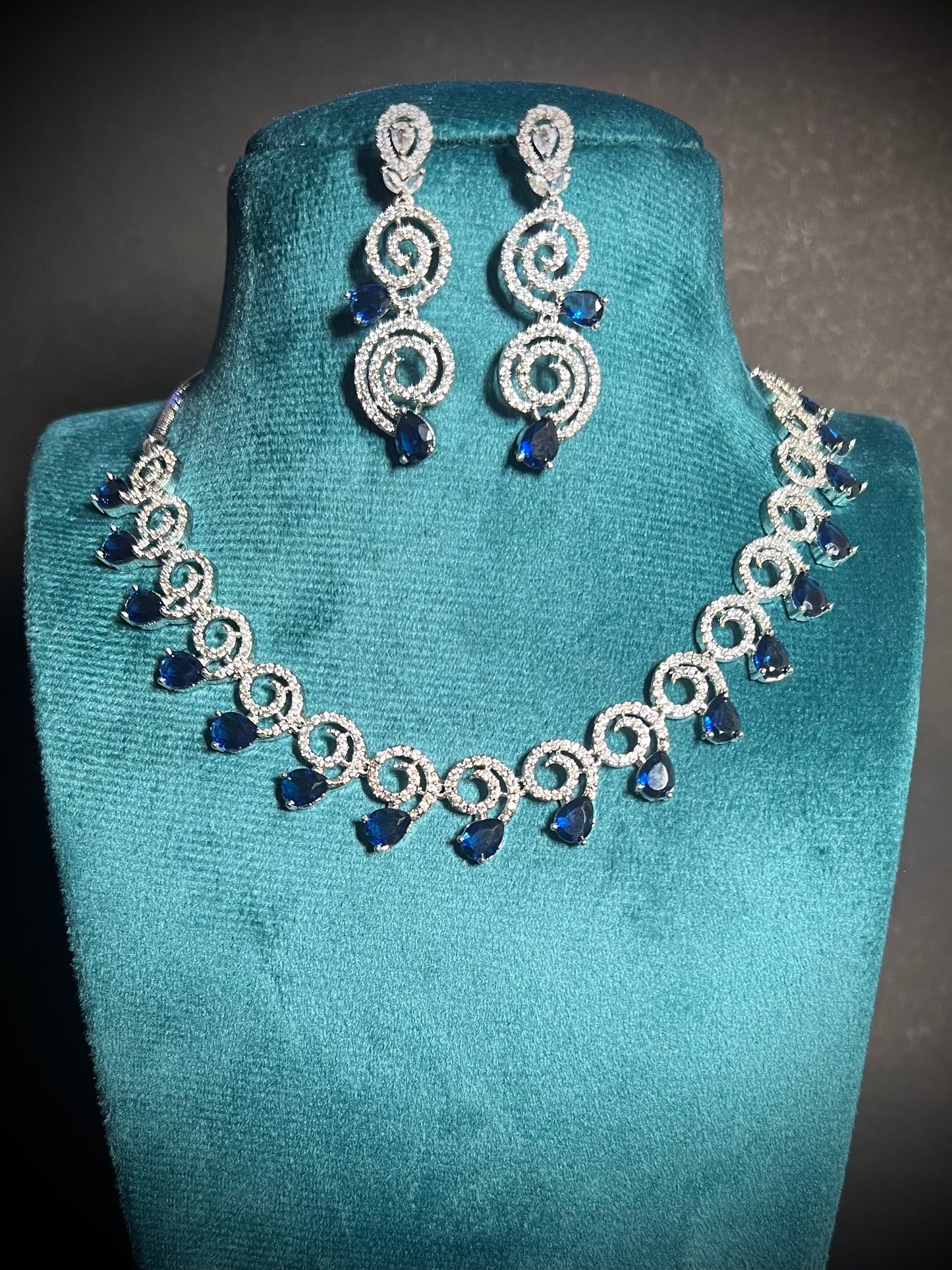 Zircon Blue Sapphire Silver polish Necklace Set DB-AD11730Z20