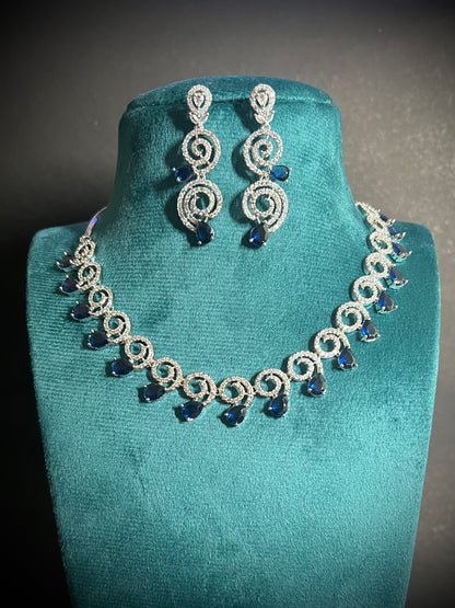 Zircon Blue Sapphire Silver polish Necklace Set DB-AD11730Z20