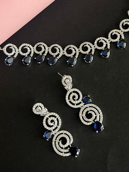 Zircon Blue Sapphire Silver polish Necklace Set DB-AD11730Z20