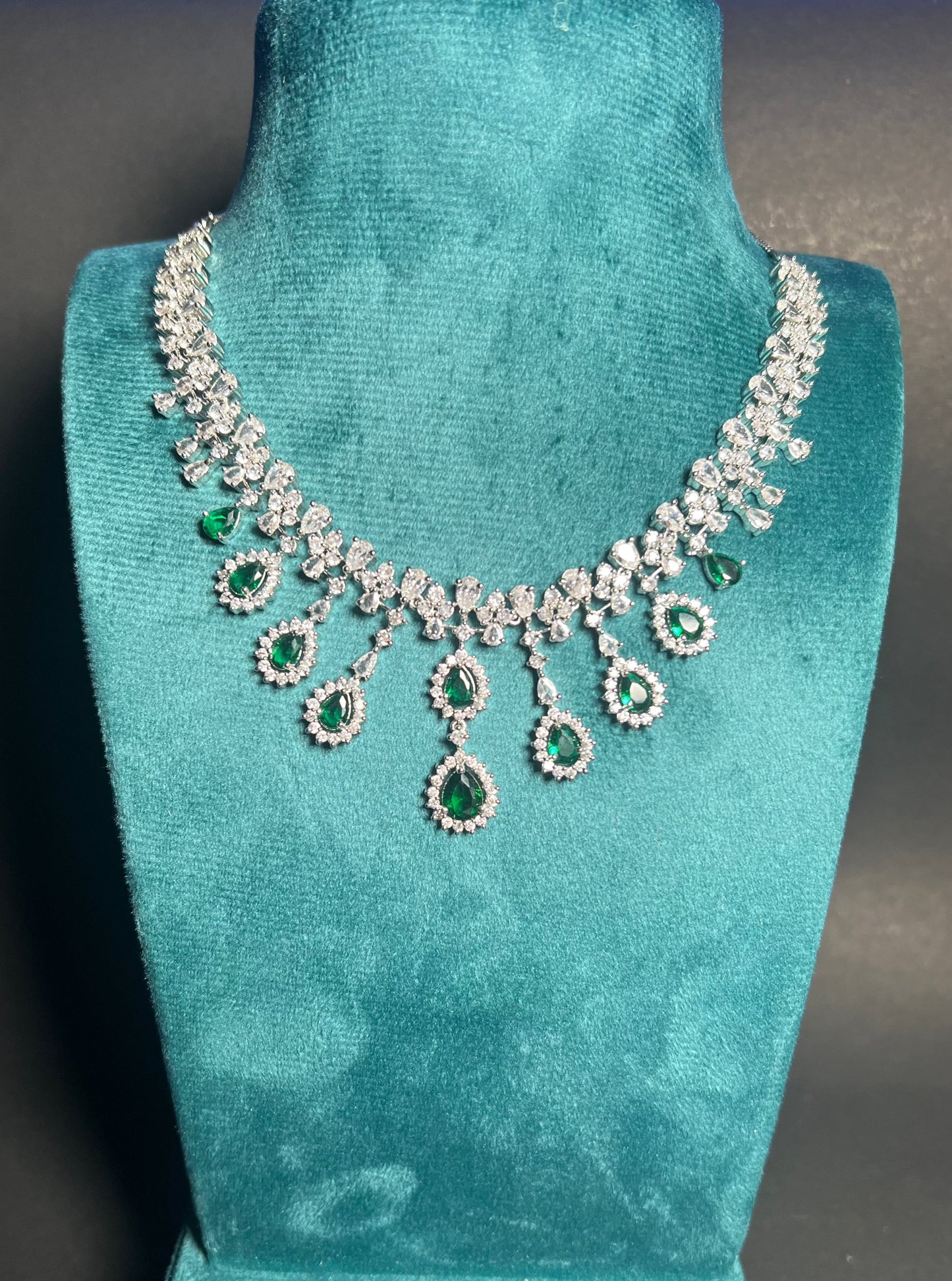 Zircon Emerald Green Silver polish Necklace Set DB-AD12224Z19