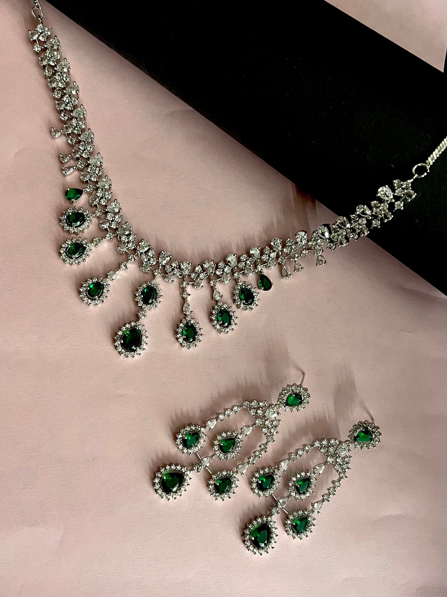 Zircon Emerald Green Silver polish Necklace Set DB-AD12224Z19