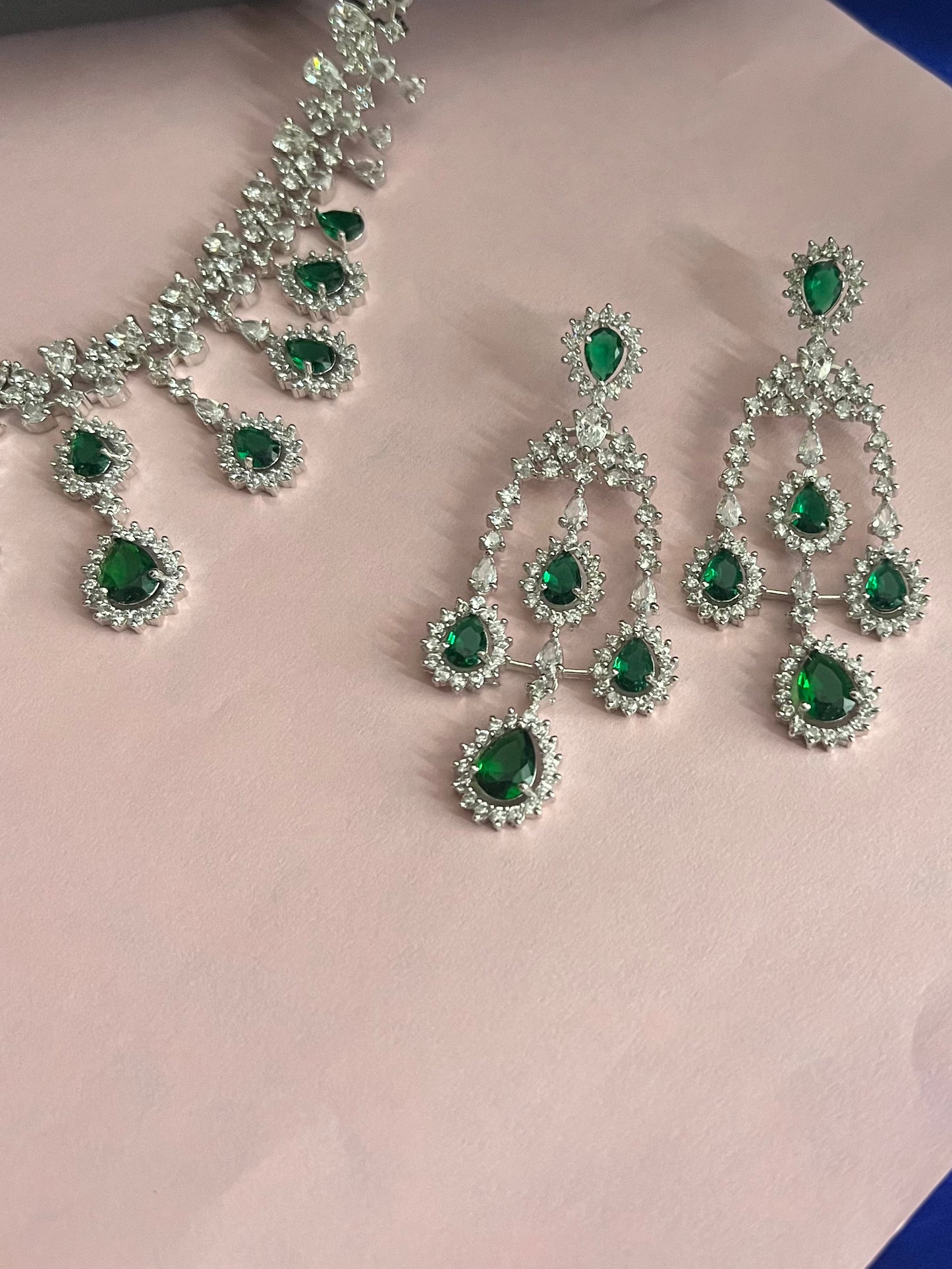 Zircon Emerald Green Silver polish Necklace Set DB-AD12224Z19