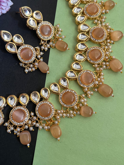 Kundan Necklace with Orange Monalisa stone & Beads DB-KN11205Z1