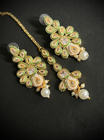 Polki Meenakari White Necklace set with Maangtika DB-KN12142Z6