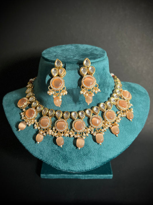 Kundan Necklace with Orange Monalisa stone & Beads DB-KN11205Z1