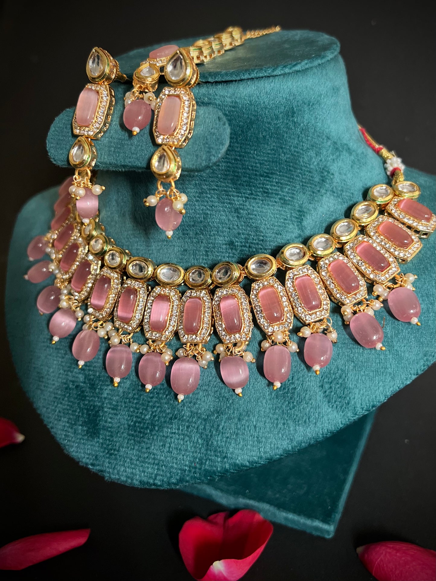 Kundan Necklace with Pink Monalisa stone & Beads DB-KN11740Z4