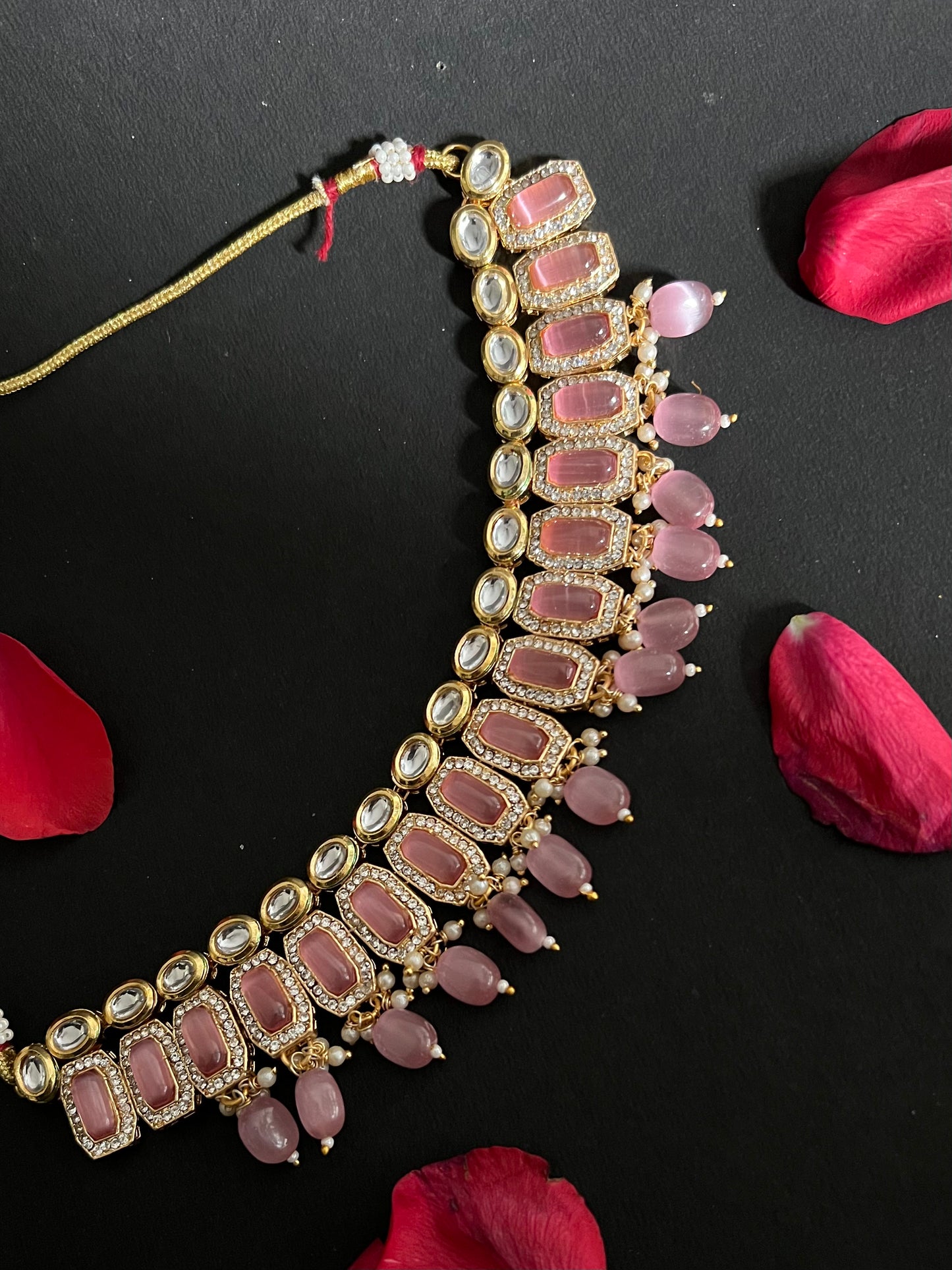 Kundan Necklace with Pink Monalisa stone & Beads DB-KN11740Z4