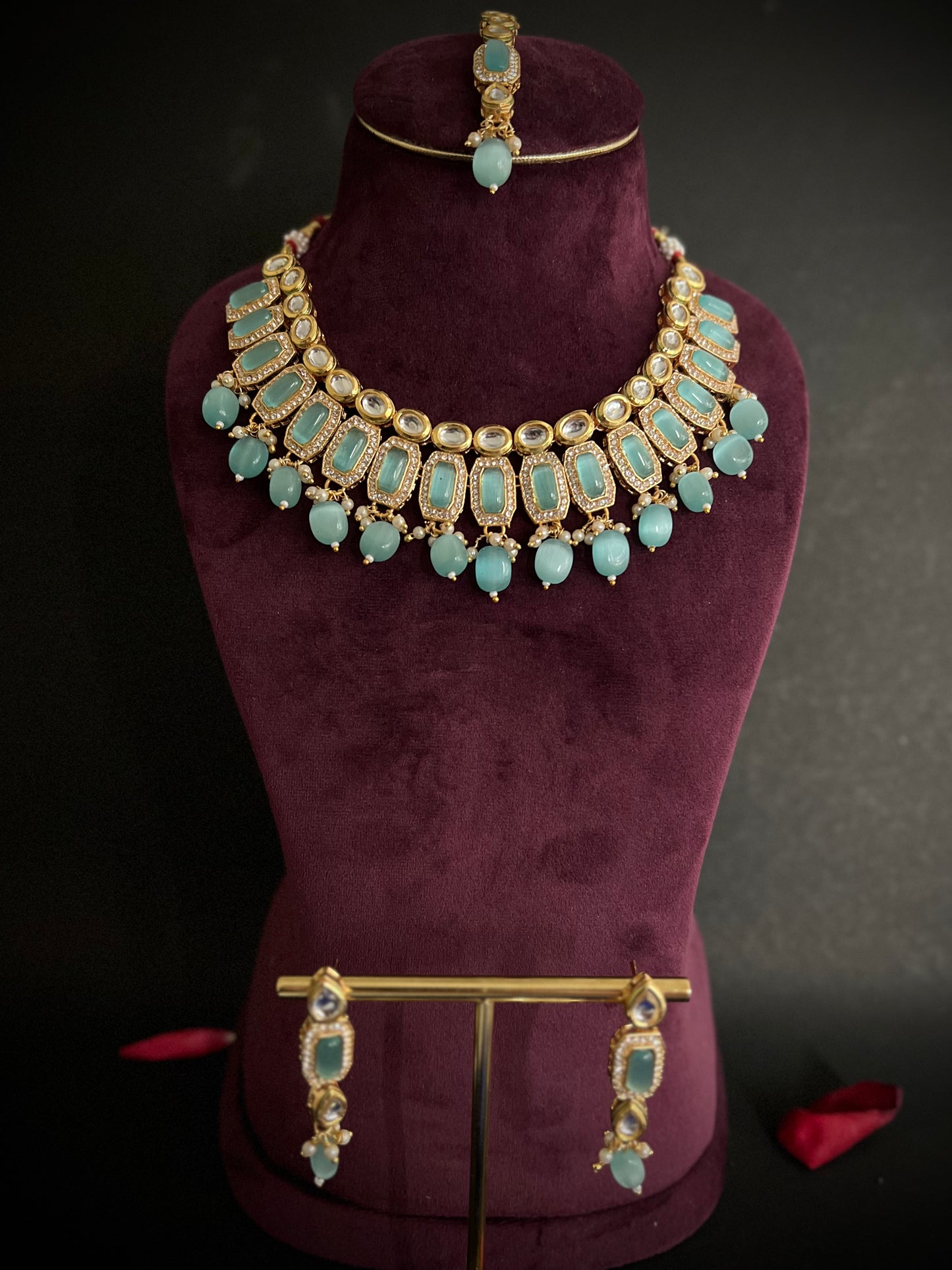 Kundan Necklace with Blue Monalisa stone & Beads DB-KN11740Z3